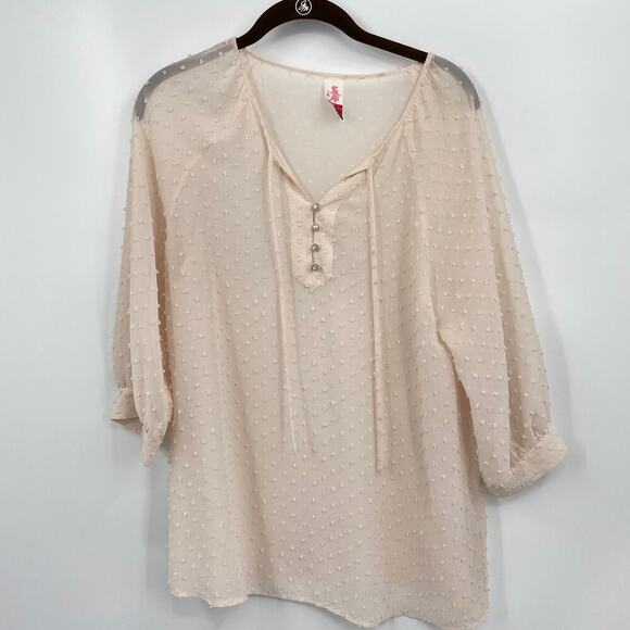 Matilda Jane Swiss Dot Blouse Size M Serendipity Sheer Textured Blush Cream - Picture 5 of 9